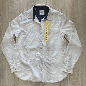 Jachs Girlfriend Women's Snap Button Flannel Shirt Long Sleeve White Plaid Sz S